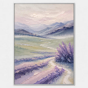 Hand-painted textured landscape wall art with pink & blush, green, and neutral tones.