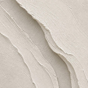 Close-up of cream canvas texture, raised ivory edges, and layered palette-knife marks.