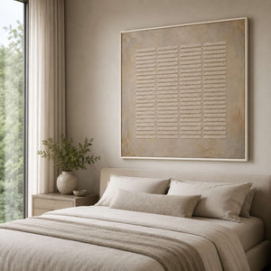 Calm neutral wall art for a modern bedroom.