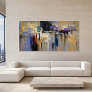 Textured abstract wall art displayed in a refined penthouse living room.