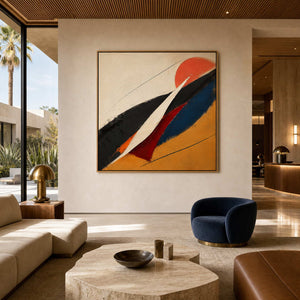 Modern Abstract Wall Art displayed in a refined neutral living room.