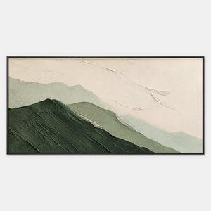 Hand-painted textured mountain wall art in green, white, and neutral.