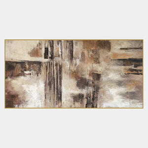 Hand-painted abstract wall art in ivory, taupe, umber, and charcoal.