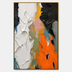Hand-painted textured abstract wall art with warm tones, black, and white tones.