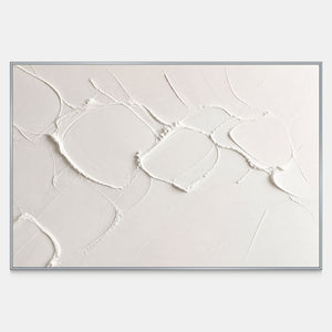 Hand-shaped horizontal Wabi Sabi wall art in chalk white, ivory, and pale mineral tones.