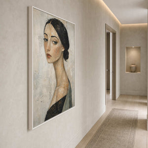 Modern Portrait Wall Art displayed in a refined entryway.