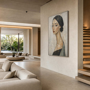 Modern Portrait Wall Art displayed in a refined living room.