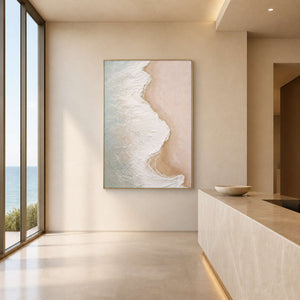Textured Coastal Wall Art displayed in a refined hospitality lounge.