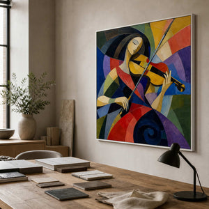 Modern figurative wall art shown from the right in an interior design studio.