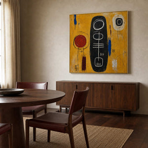 Modern Abstract Wall Art displayed in a refined dining room.