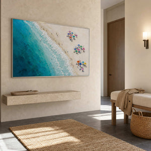 Coastal Beach Wall Art displayed in a refined entryway.