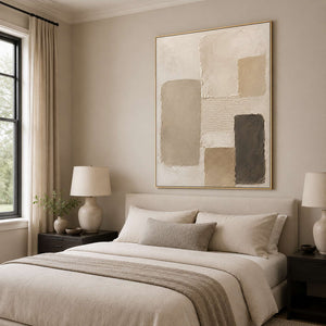 Calm Wabi-Sabi wall art for a neutral bedroom.