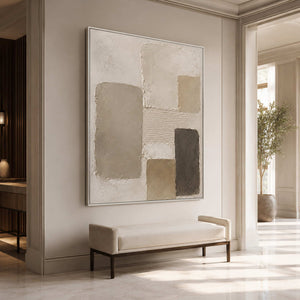 Hand-painted Wabi-Sabi canvas for hospitality interiors.