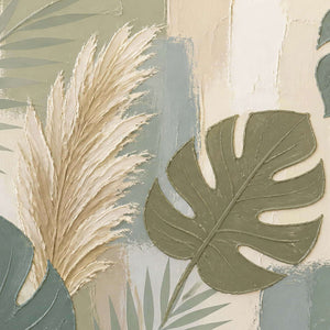 Close-up of the painted texture in sage leaves and ivory pampas grasses.