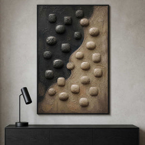 Vertical Wabi-Sabi relief bringing texture to a modern office.