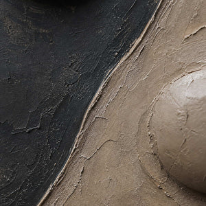Close-up of charcoal, warm taupe, and rounded sculpted paint relief.