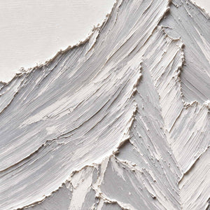 Close-up of long raised white ridges descending from overlapping mountain peaks.