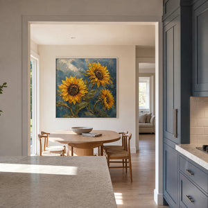 Textured Sunflower Wall Art displayed in a refined dining room.