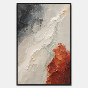 Hand-painted wabi-sabi abstract wall art in earth tones, white, and neutral.