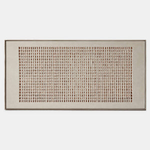 Raised ivory lattice revealing a warm terracotta ground in a panoramic composition.