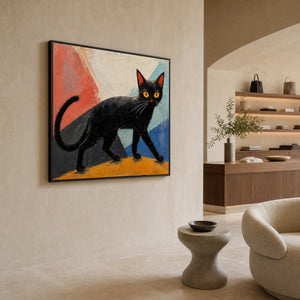 Modern Cat Wall Art displayed in a refined hospitality lounge.