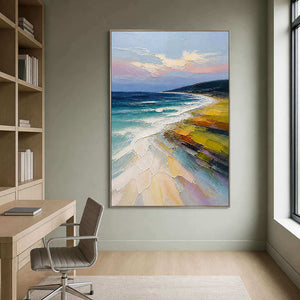 Textured ocean landscape bringing fresh color to an office.