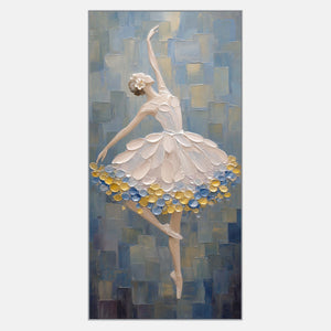 Textured ballerina wall art in soft blue ivory and gold