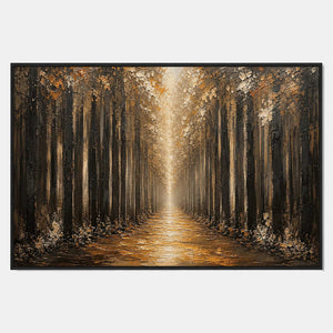 Hand-painted forest landscape wall art with earth tones, warm tones, and black tones.