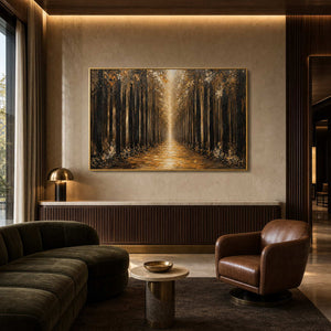Forest Landscape Wall Art displayed in a refined hospitality lounge.