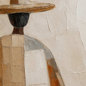 Close-up of layered ivory, sand, rust, and charcoal palette-knife texture.