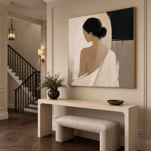 Minimalist Figurative Wall Art styled in a quiet modern entryway.