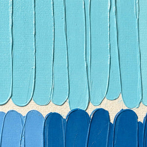 Close-up of The Sea's Rhythm showing rounded turquoise and blue paint strokes with narrow cream gaps and fine surface texture.