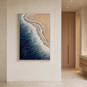 Textured Coastal Wall Art displayed in a refined bathroom.