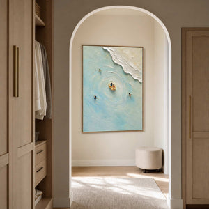 Textured Coastal Wall Art displayed in a refined hospitality lounge.