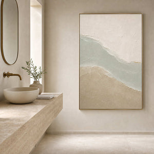 Minimalist Abstract Wall Art displayed in a refined bathroom.