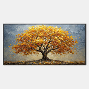 Hand-painted textured landscape wall art in warm tones, blue, and earth tones.