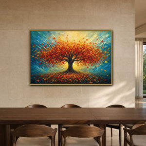 Colorful Tree Wall Art displayed in a refined dining room.
