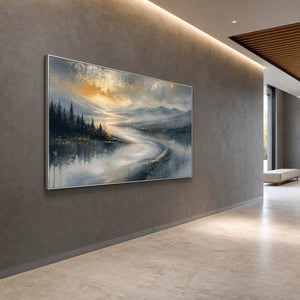 Textured Mountain Wall Art displayed in a refined entryway.