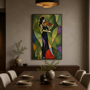 Modern green figurative wall art displayed in a private dining room.