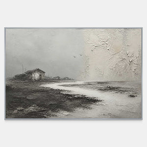 Three Birds Cross the Quiet Shore textured coastal wall art