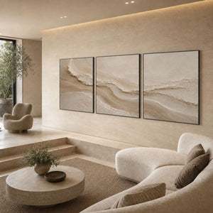 Neutral Textured Art Set displayed in a refined living room.