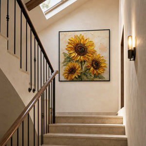 Textured Sunflower Wall Art displayed in a refined entryway.