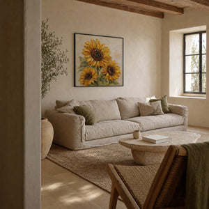 Textured Sunflower Wall Art displayed in a refined living room.