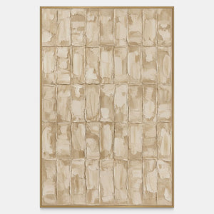 Front view of Time in Verse, a vertical grid of warm beige rectangles with irregular cream patches and worn-looking edges.