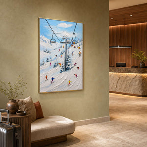 Ski Landscape Wall Art displayed in a refined hospitality lounge.