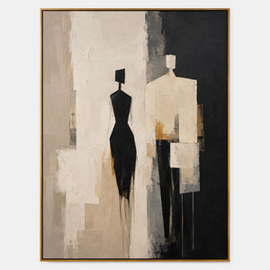 Hand-painted textured figurative wall art in black, ivory, and neutral tones.