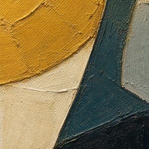 Close-up of raised hand-painted texture in teal, gold, ivory, and gray.