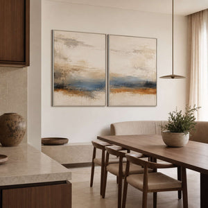 Wabi-Sabi Abstract Art Set displayed in a refined dining room.