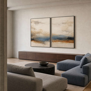 Wabi-Sabi Abstract Art Set displayed in a refined living room.