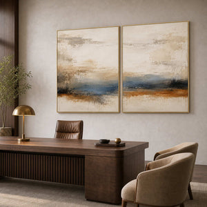 Wabi-Sabi Abstract Art Set displayed in a refined office.